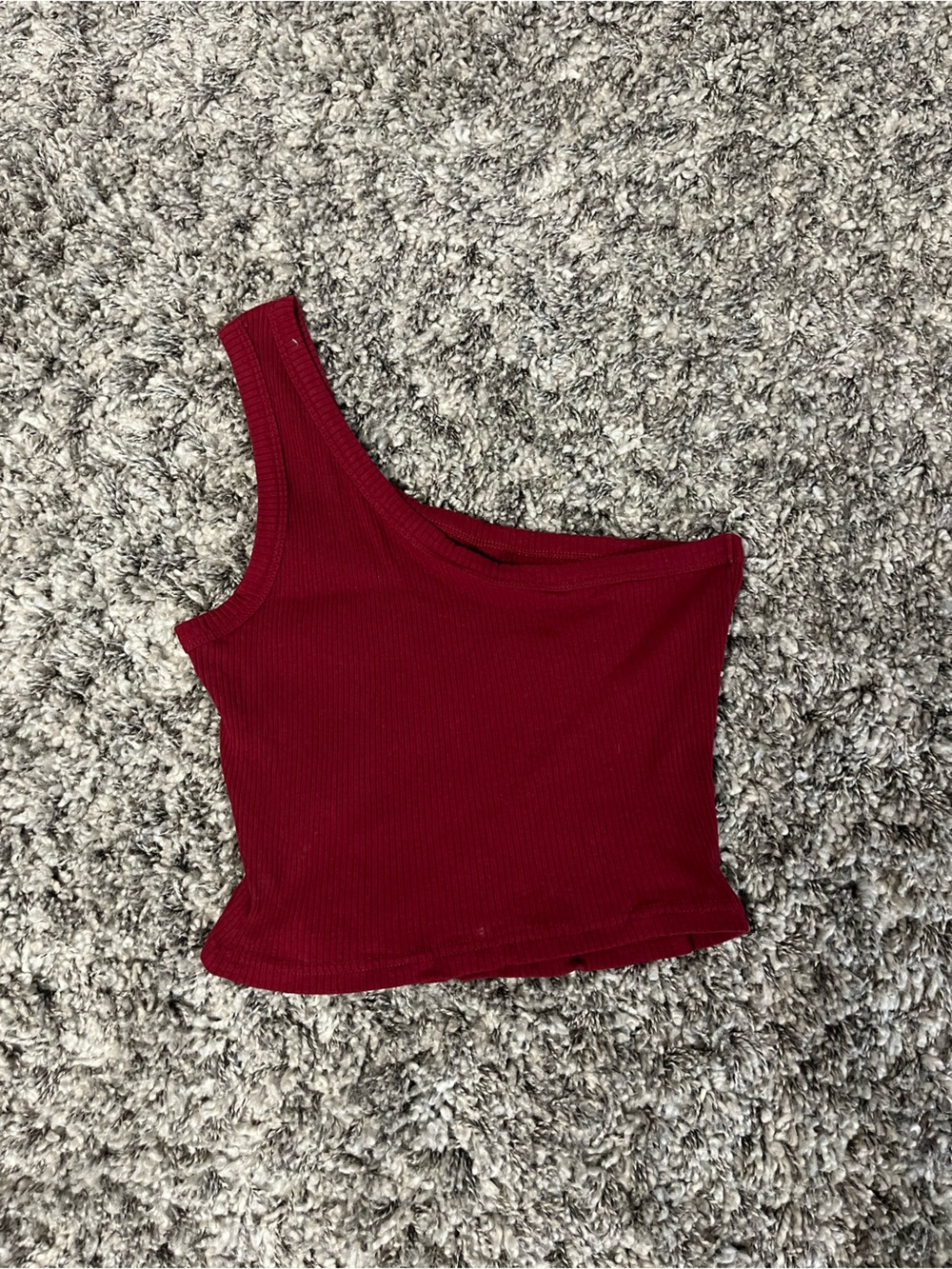 One-Shoulder Ribbed Crop Top in Wine Red